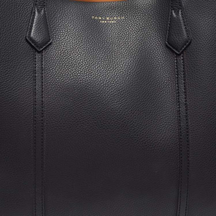 Pre Owned Tory Burch Triple Compartment Perry Large Black Leather Tote