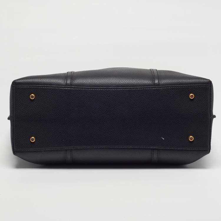 Pre Owned Tory Burch Triple Compartment Perry Large Black Leather Tote