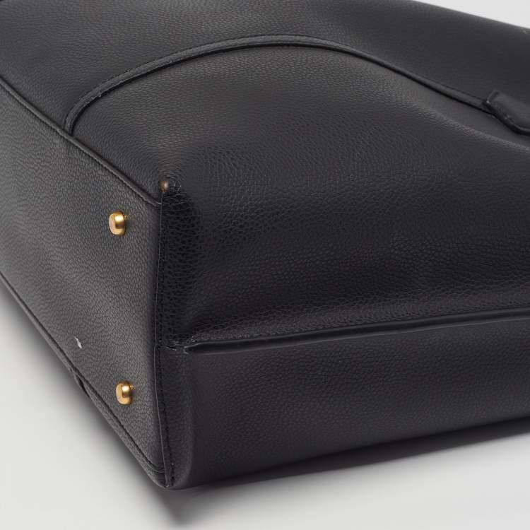 Pre Owned Tory Burch Triple Compartment Perry Large Black Leather Tote