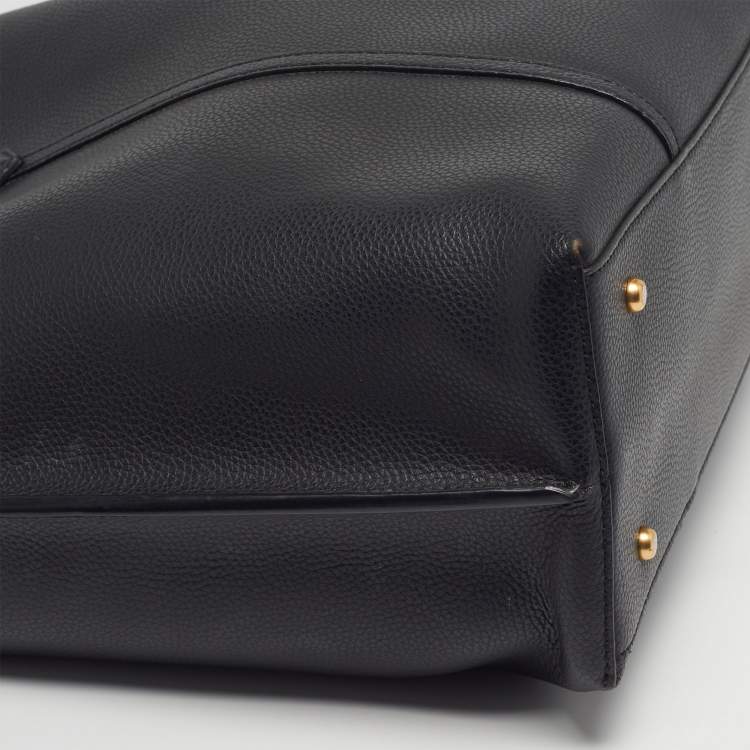 Pre Owned Tory Burch Triple Compartment Perry Large Black Leather Tote