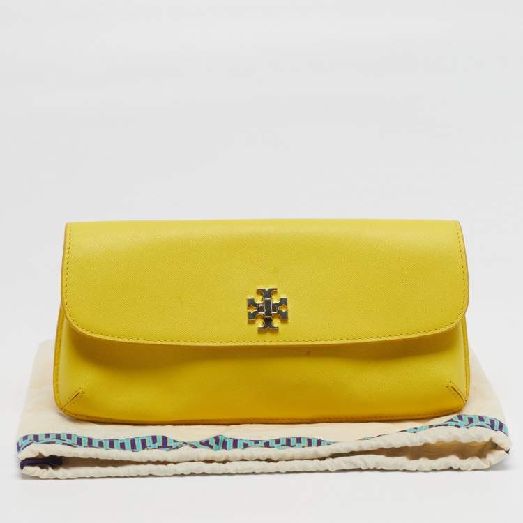 Pre Owned Tory Burch  Diana Yellow Saffiano Leather Flap Clutch