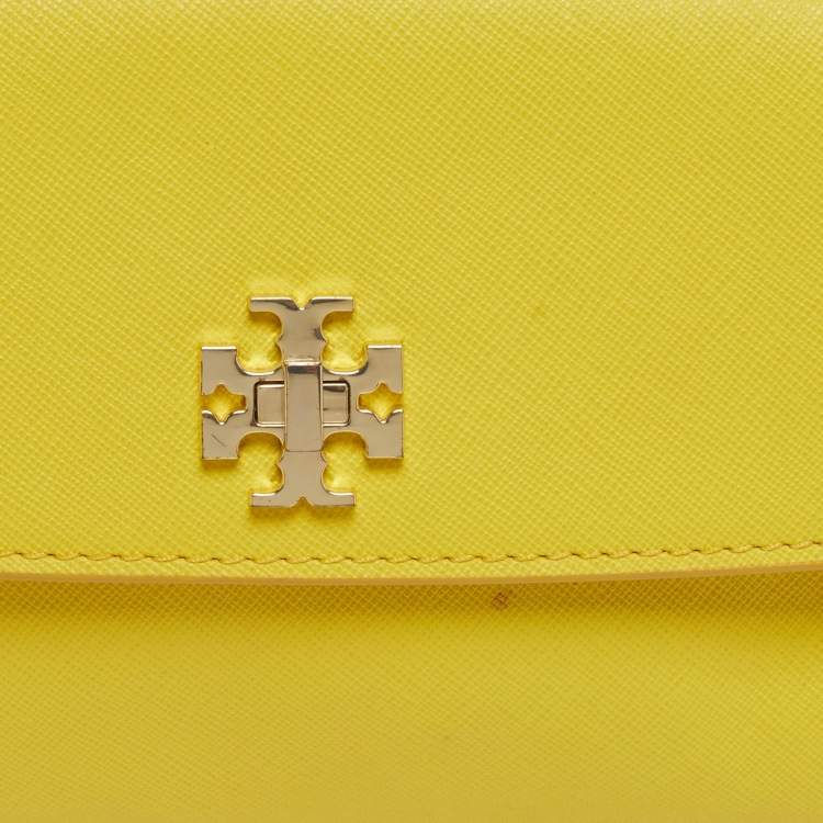 Pre Owned Tory Burch  Diana Yellow Saffiano Leather Flap Clutch