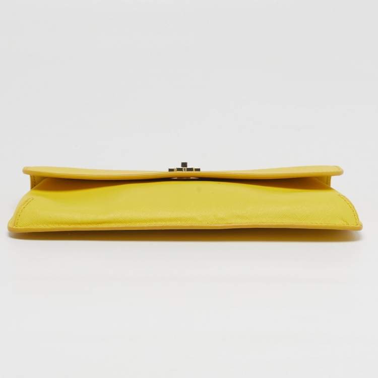 Pre Owned Tory Burch  Diana Yellow Saffiano Leather Flap Clutch