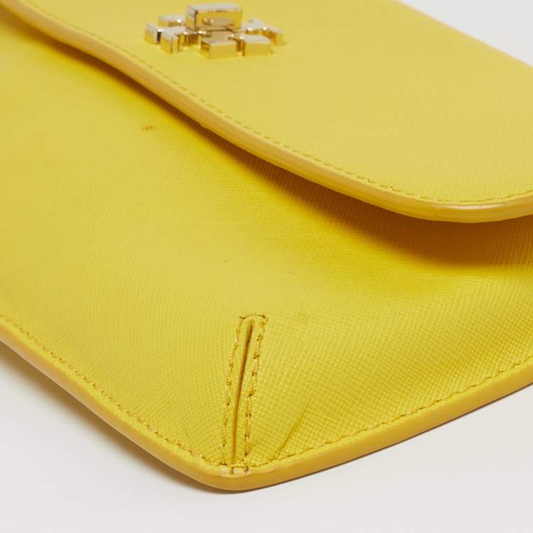 Pre Owned Tory Burch  Diana Yellow Saffiano Leather Flap Clutch