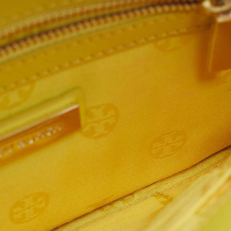 Pre Owned Tory Burch  Diana Yellow Saffiano Leather Flap Clutch