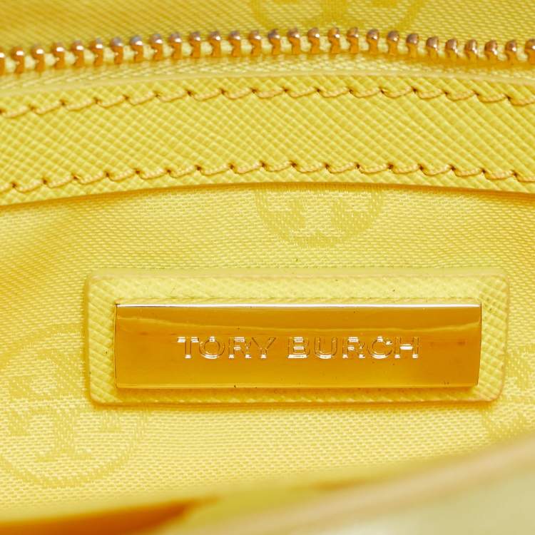 Pre Owned Tory Burch  Diana Yellow Saffiano Leather Flap Clutch