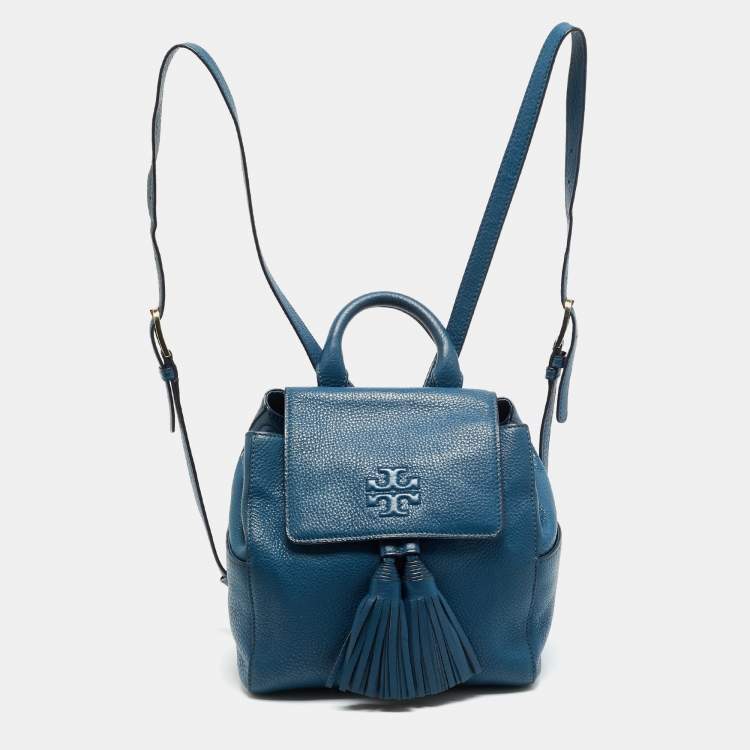 Pre Owned Tory Burch Mcgraw Drawstring Blue Leather Backpack