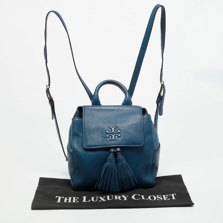 Pre Owned Tory Burch Mcgraw Drawstring Blue Leather Backpack