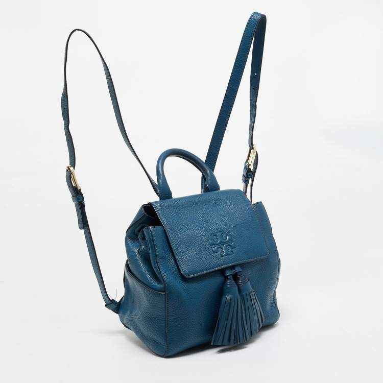 Pre Owned Tory Burch Mcgraw Drawstring Blue Leather Backpack
