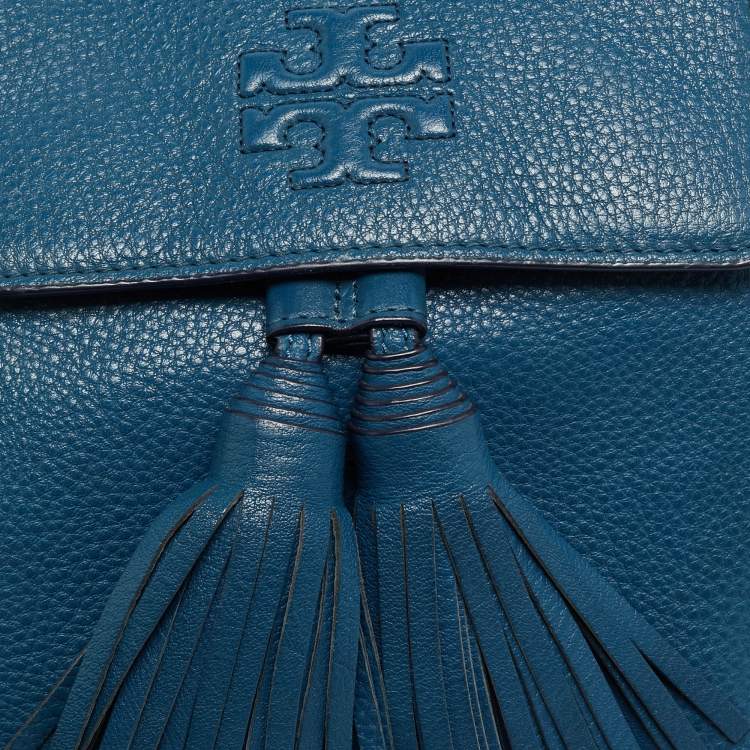 Pre Owned Tory Burch Mcgraw Drawstring Blue Leather Backpack