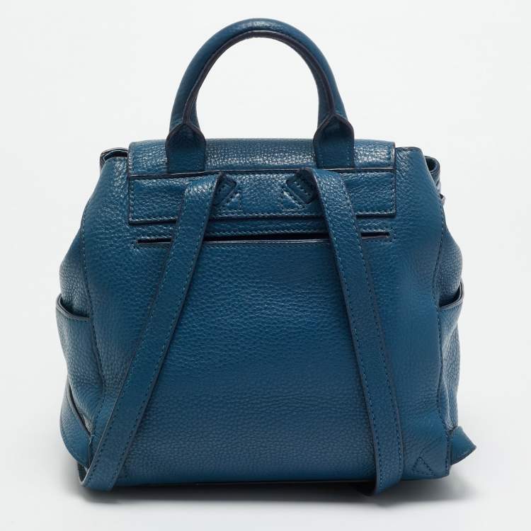 Pre Owned Tory Burch Mcgraw Drawstring Blue Leather Backpack