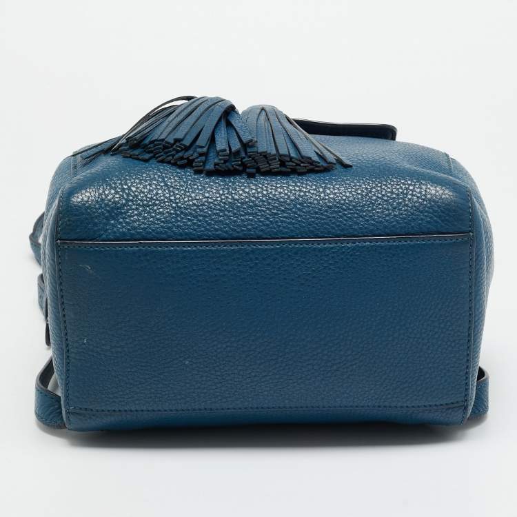 Pre Owned Tory Burch Mcgraw Drawstring Blue Leather Backpack