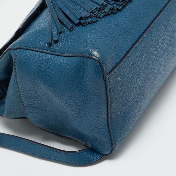 Pre Owned Tory Burch Mcgraw Drawstring Blue Leather Backpack