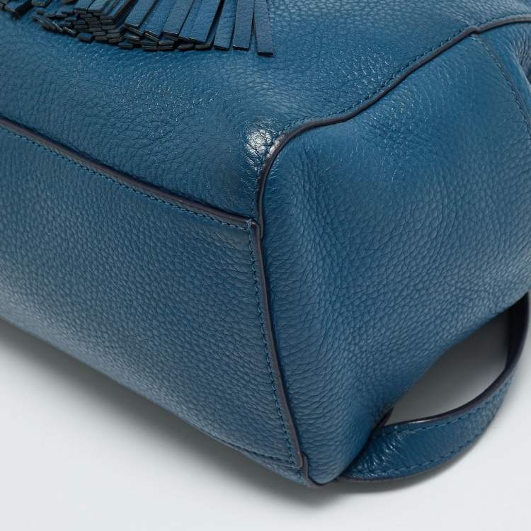 Pre Owned Tory Burch Mcgraw Drawstring Blue Leather Backpack