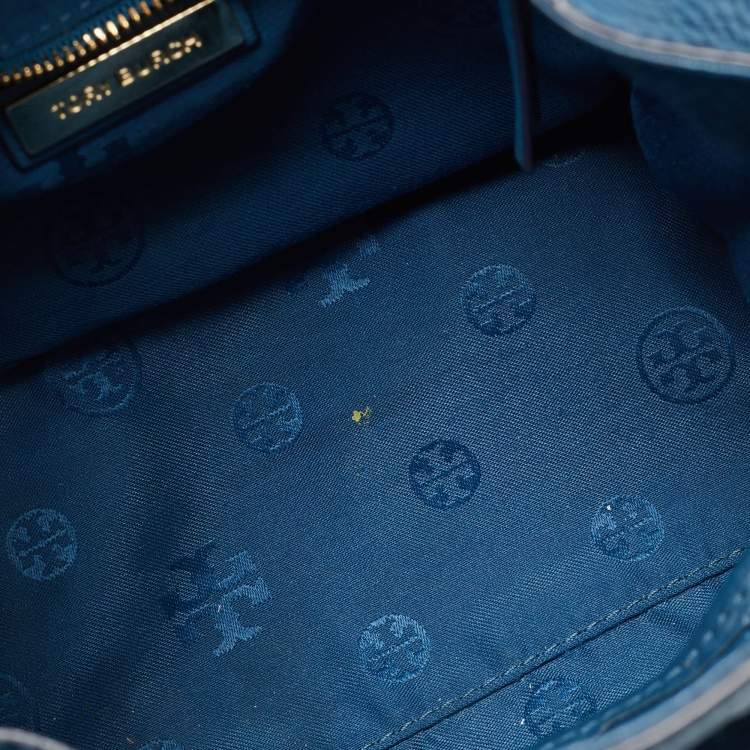 Pre Owned Tory Burch Mcgraw Drawstring Blue Leather Backpack