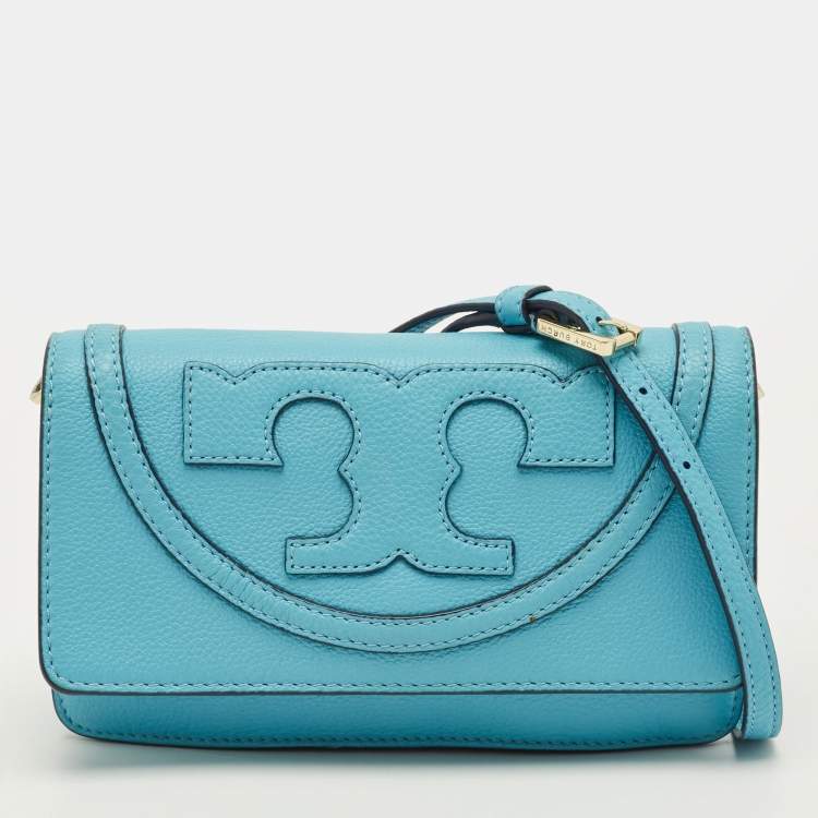 Pre Owned Tory Burch All T Combo Juniper Blue Leather Crossbody Bag