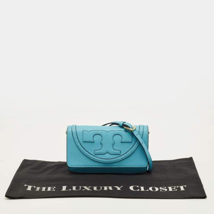 Pre Owned Tory Burch All T Combo Juniper Blue Leather Crossbody Bag