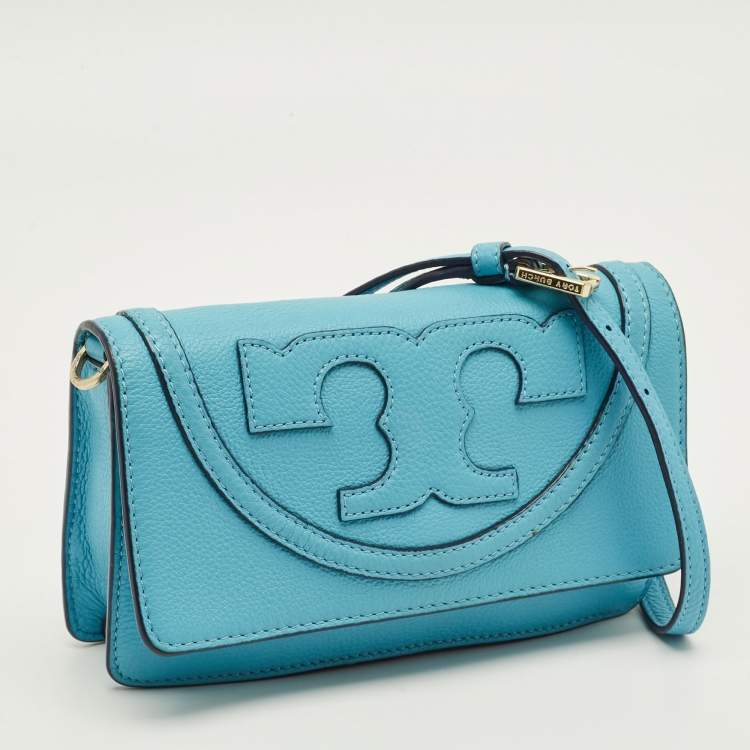 Pre Owned Tory Burch All T Combo Juniper Blue Leather Crossbody Bag