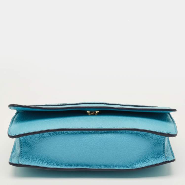 Pre Owned Tory Burch All T Combo Juniper Blue Leather Crossbody Bag