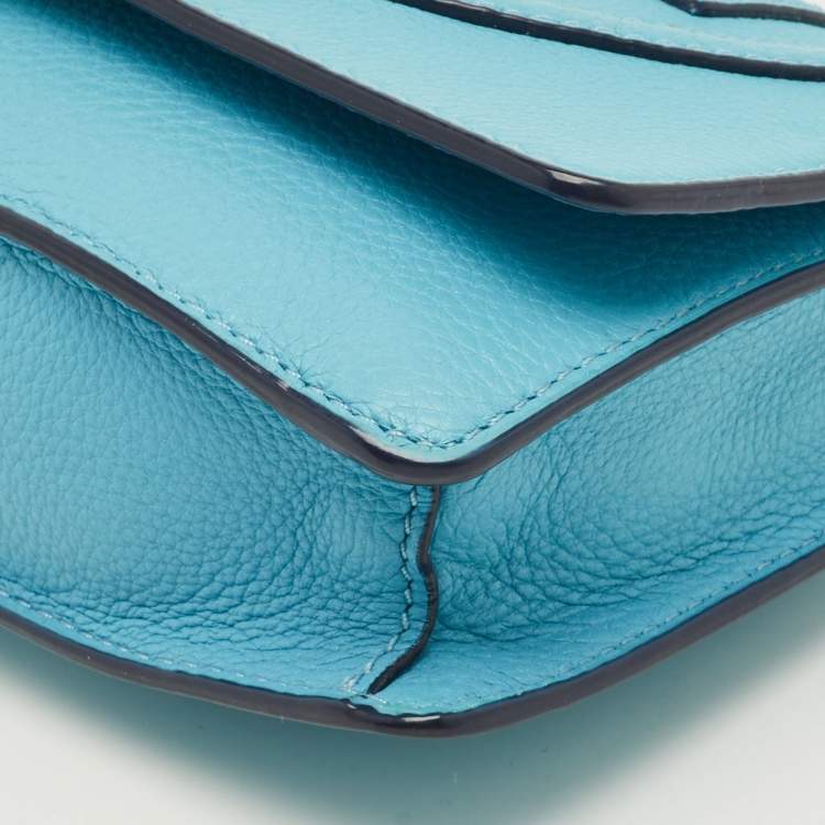 Pre Owned Tory Burch All T Combo Juniper Blue Leather Crossbody Bag