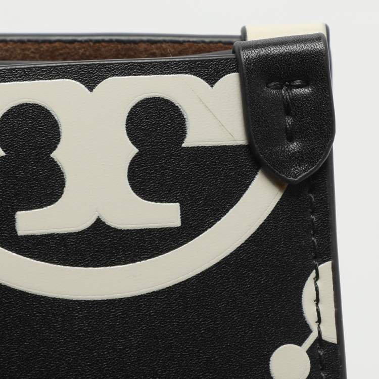 Pre Owned Tory Burch Monogram T Embossed Black/Off White Leather Contrast Tote