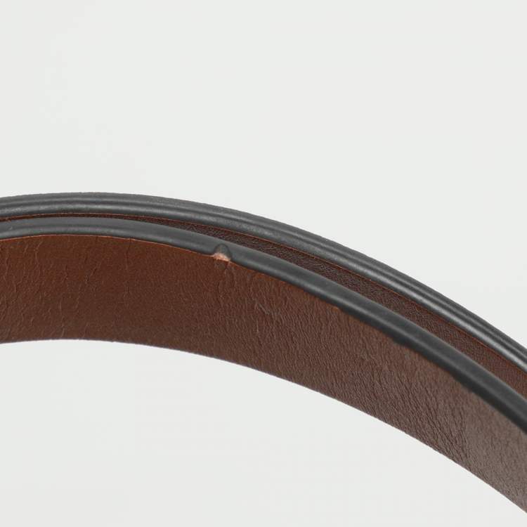 Pre Owned Tory Burch Monogram T Embossed Black/Off White Leather Contrast Tote