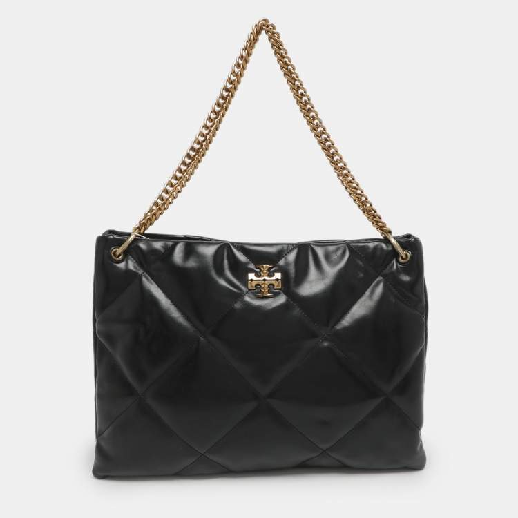 Pre Owned Tory Burch Kira Black Diamond Quilt Leather Convertible Shoulder Bag