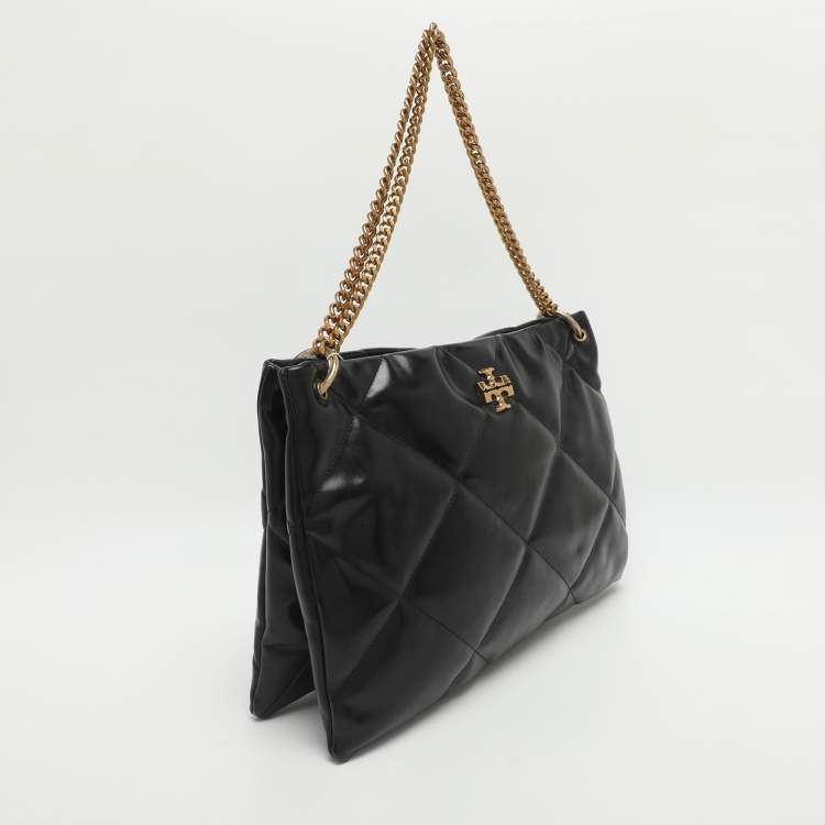Pre Owned Tory Burch Kira Black Diamond Quilt Leather Convertible Shoulder Bag