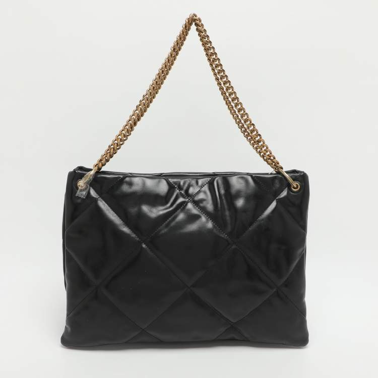 Pre Owned Tory Burch Kira Black Diamond Quilt Leather Convertible Shoulder Bag