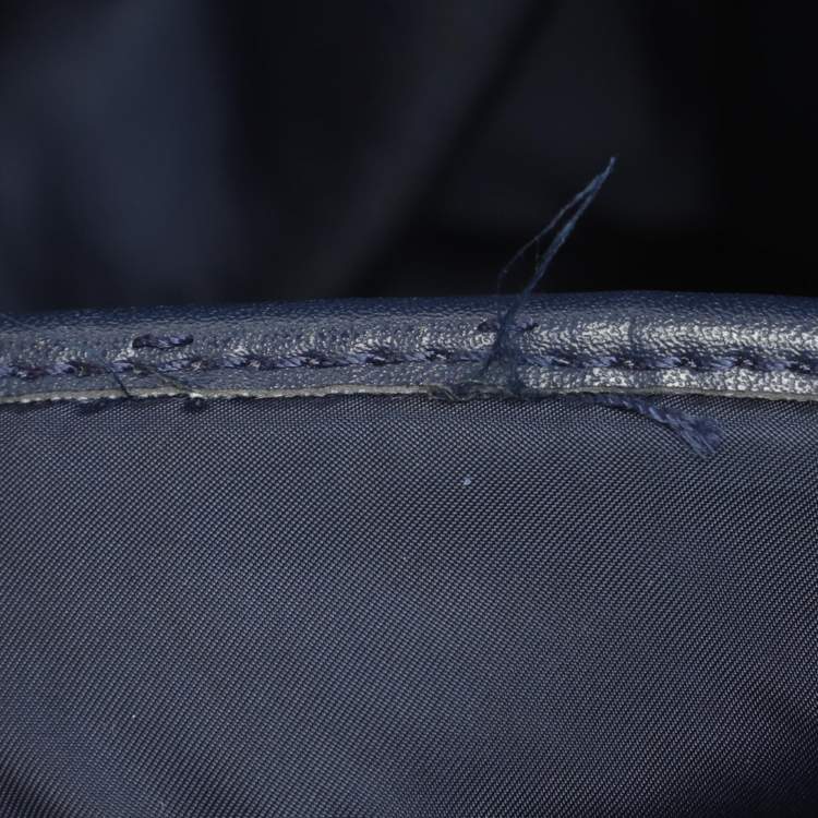 Pre Owned Tory Burch Ella Large Navy Blue Leather and Nylon Shopper Tote