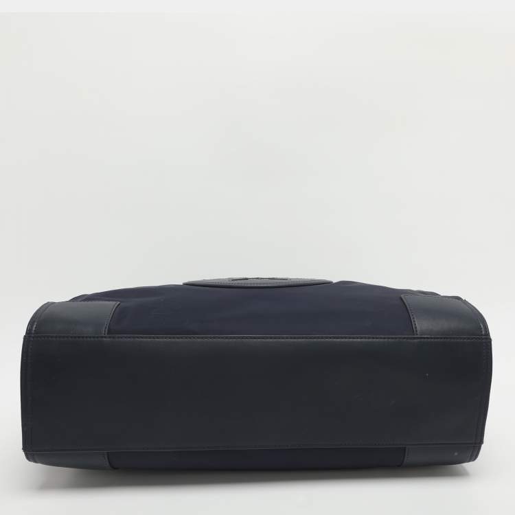 Pre Owned Tory Burch Ella Large Navy Blue Leather and Nylon Shopper Tote