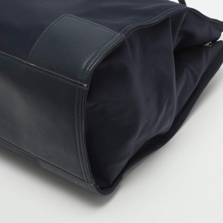 Pre Owned Tory Burch Ella Large Navy Blue Leather and Nylon Shopper Tote