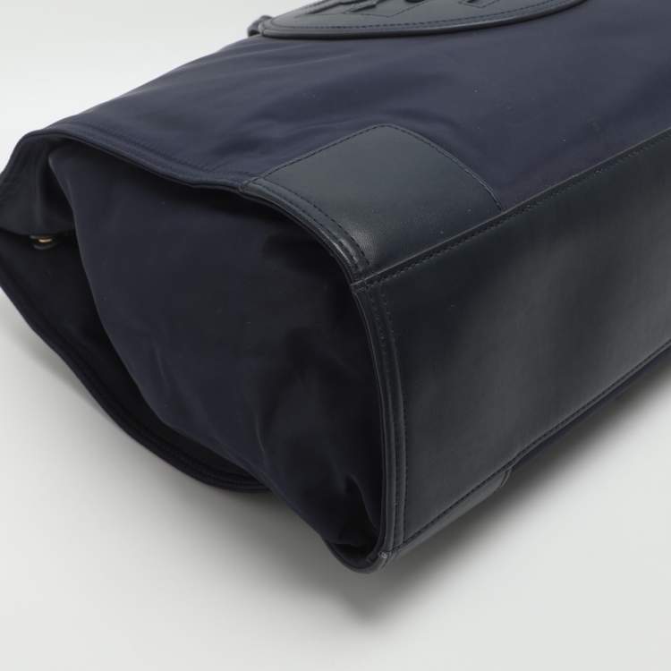 Pre Owned Tory Burch Ella Large Navy Blue Leather and Nylon Shopper Tote