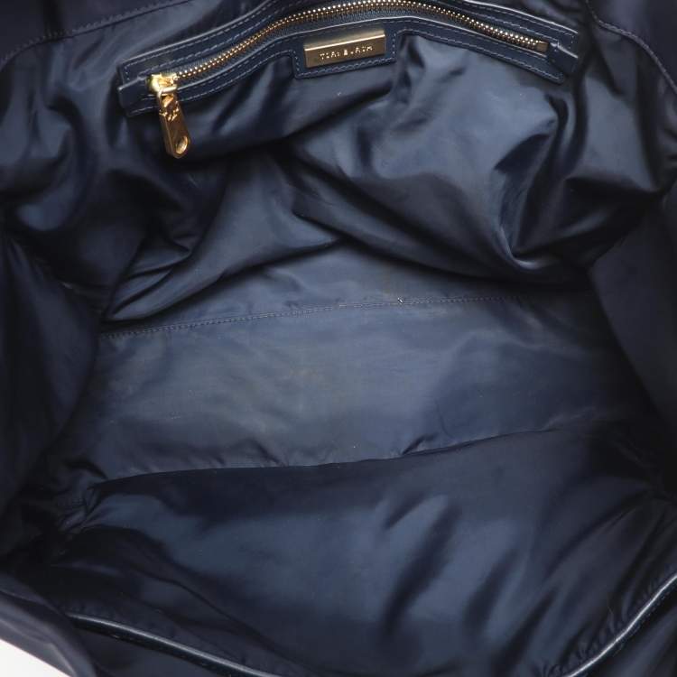 Pre Owned Tory Burch Ella Large Navy Blue Leather and Nylon Shopper Tote