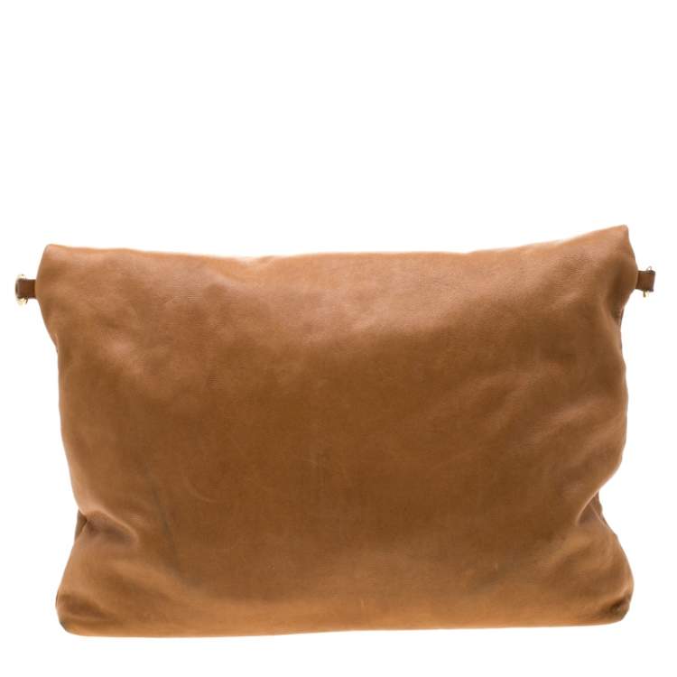 Pre Owned Tory Burch Tan Leather Louisa Fold Over Shoulder Bag