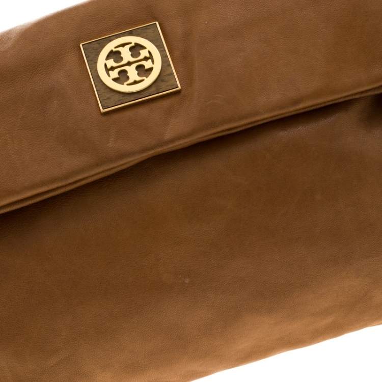 Pre Owned Tory Burch Tan Leather Louisa Fold Over Shoulder Bag