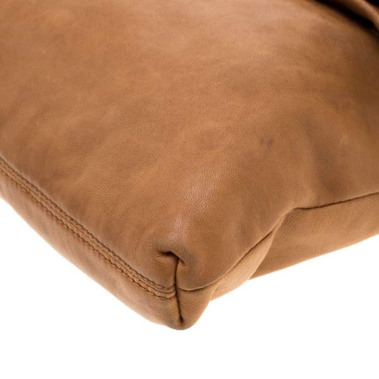 Pre Owned Tory Burch Tan Leather Louisa Fold Over Shoulder Bag