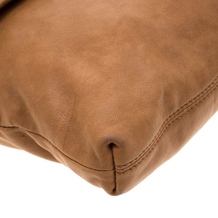 Pre Owned Tory Burch Tan Leather Louisa Fold Over Shoulder Bag