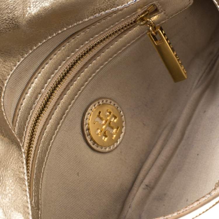 مملوكة مسبقًا Tory Burch Gold Leather Raphael Logo Crossbody Bag
