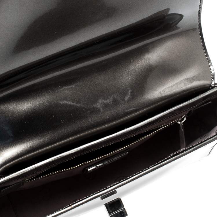 Pre Owned Tory Burch Olive Green Patent Leather Mercer Shoulder Bag