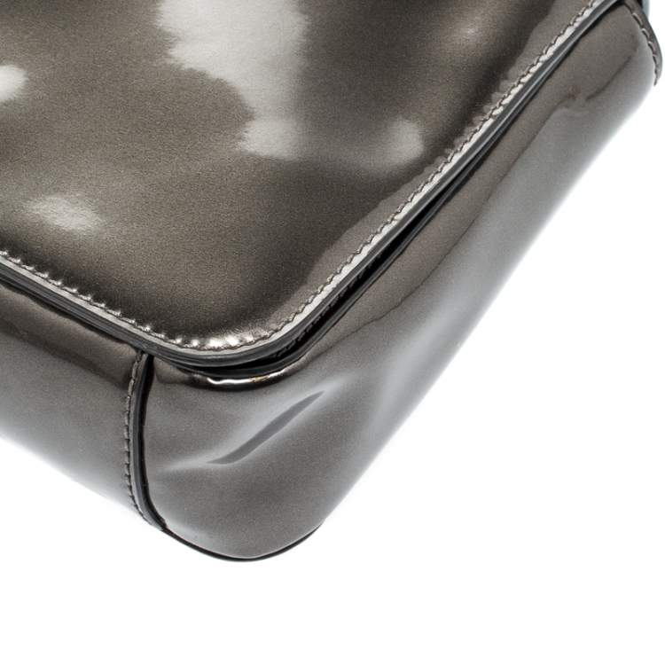 Pre Owned Tory Burch Olive Green Patent Leather Mercer Shoulder Bag