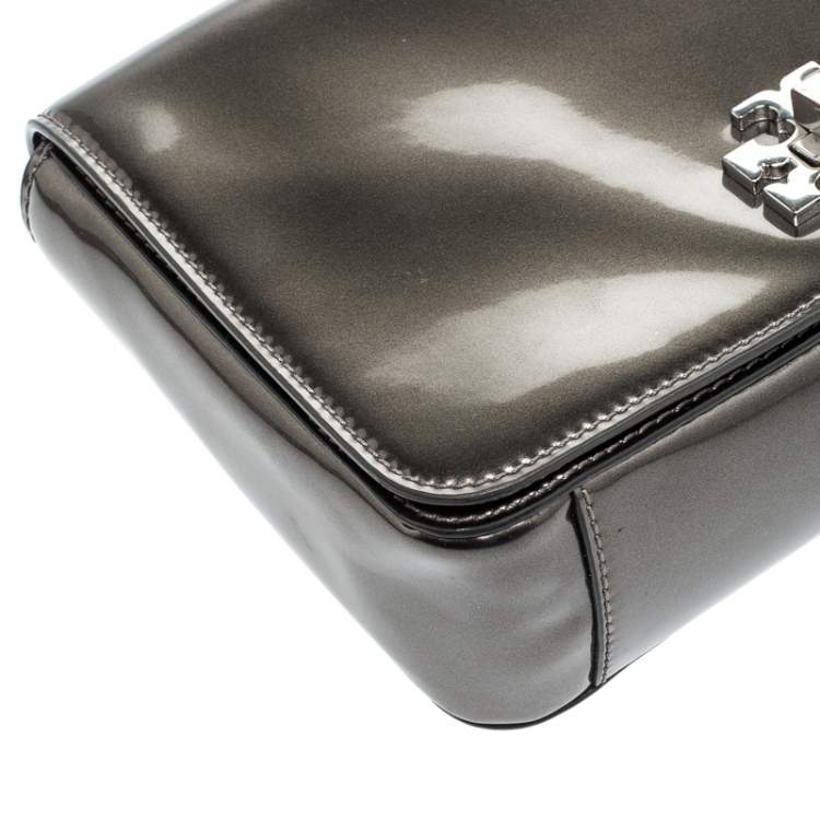 Pre Owned Tory Burch Olive Green Patent Leather Mercer Shoulder Bag