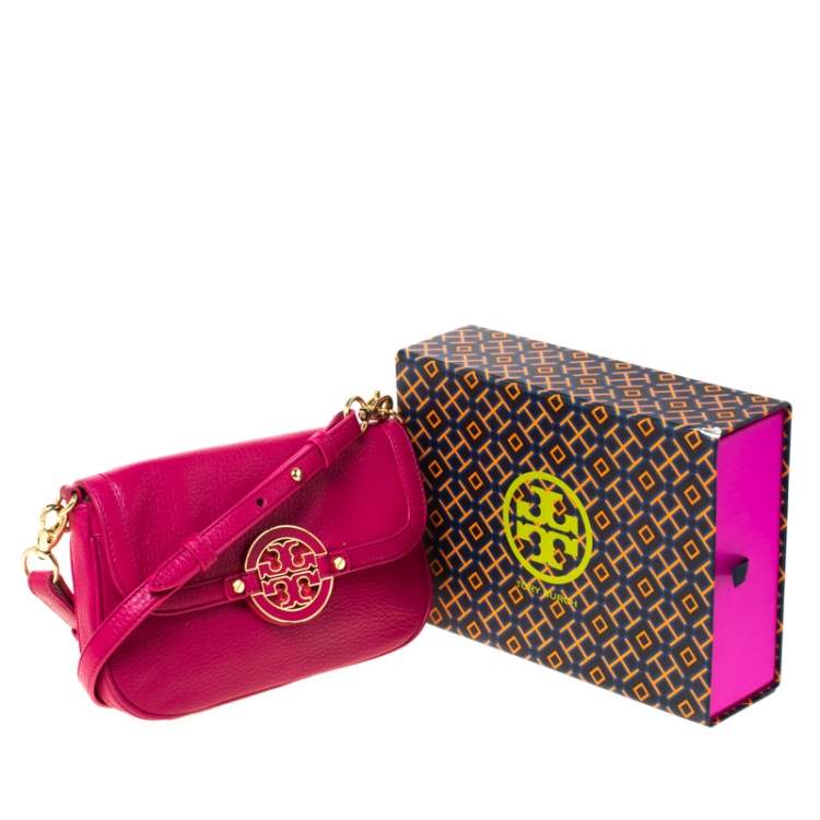 Pre Owned Tory Burch Magenta Leather Amanda Crossbody Bag