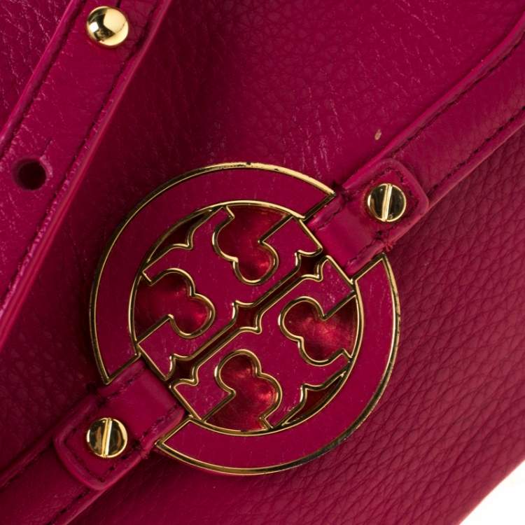Pre Owned Tory Burch Magenta Leather Amanda Crossbody Bag