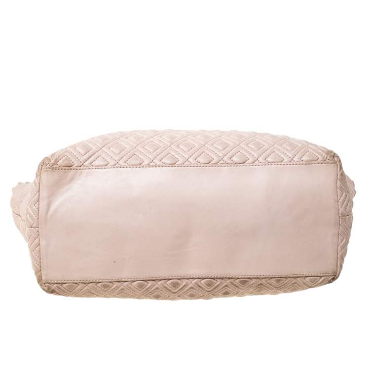 Pre Owned Tory Burch Beige Quilted Leather Marion Tote