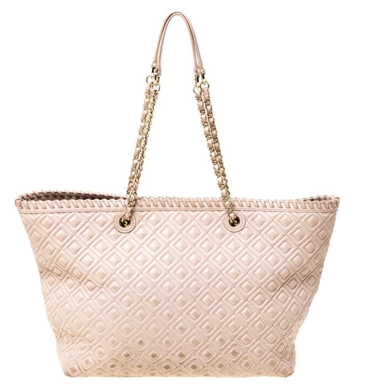 Pre Owned Tory Burch Beige Quilted Leather Marion Tote