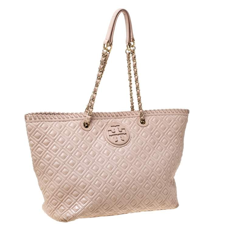 Pre Owned Tory Burch Beige Quilted Leather Marion Tote