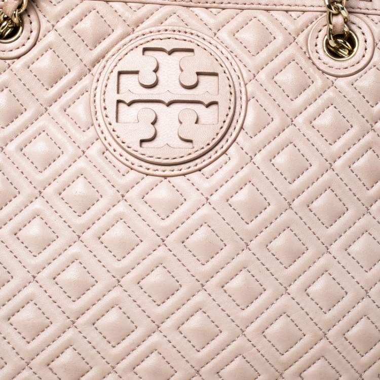 Pre Owned Tory Burch Beige Quilted Leather Marion Tote