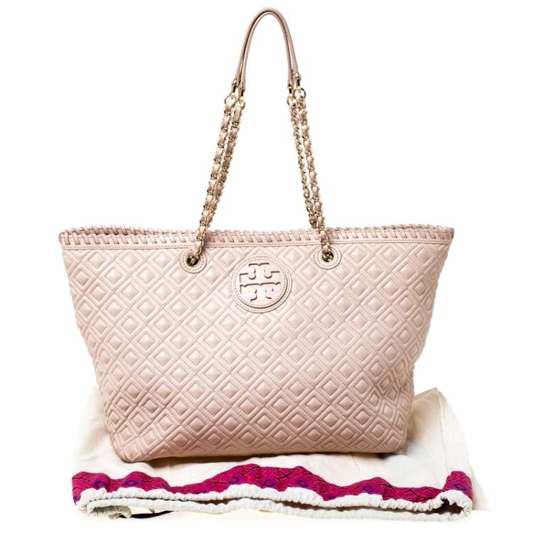 Pre Owned Tory Burch Beige Quilted Leather Marion Tote