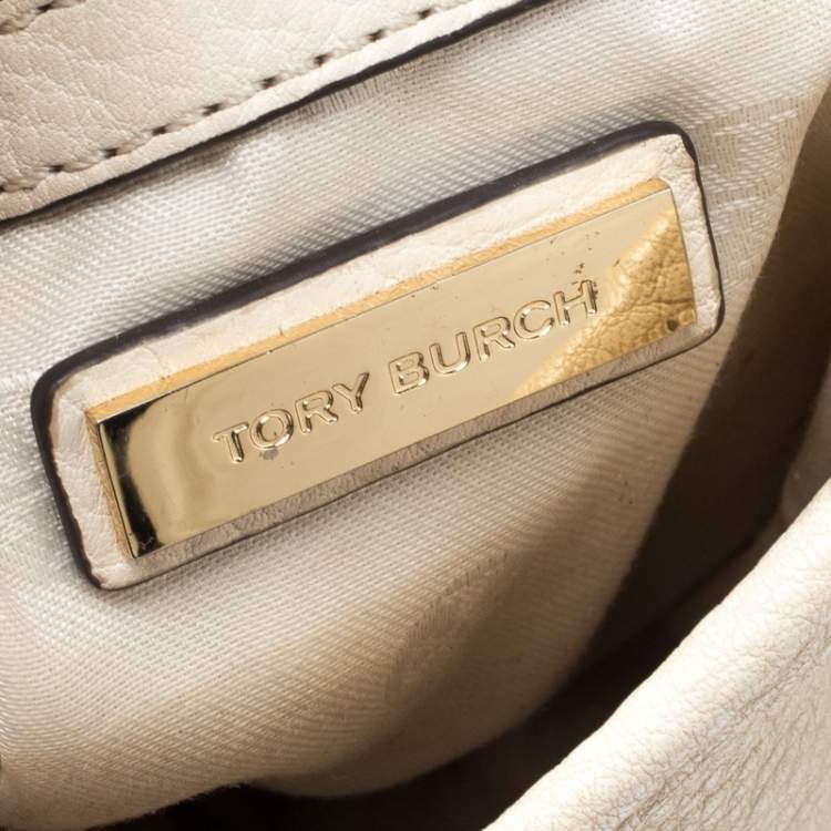 Pre Owned Tory Burch Cream Leather Crossbody Bag